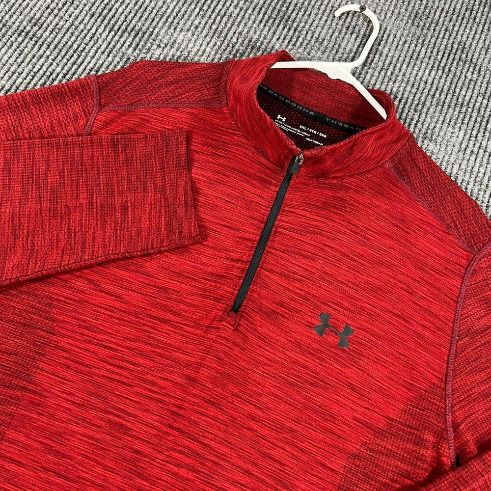 Under Armour Pullover Shirt Mens 3XL Red Long Sleeve Fitted 1/4 Zip Mock Neck